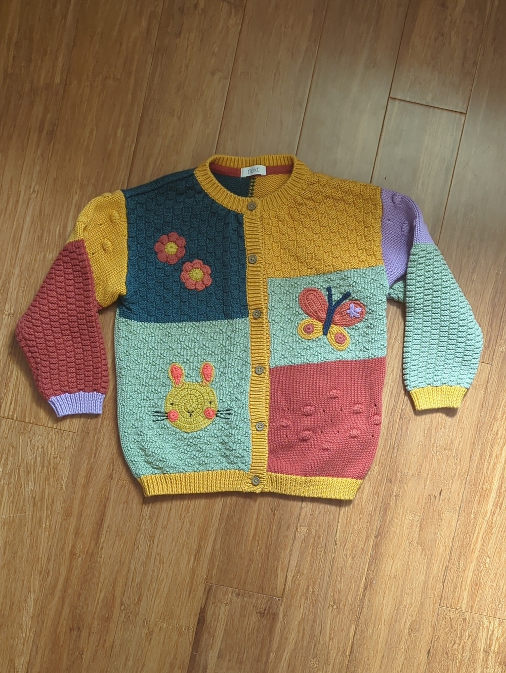 next Multicolor Patchwork Knit Cardigan - Yellow, Green, Pink, Purple, Teal